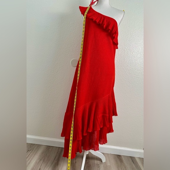 Mango Women’s Red One-Shoulder Asymmetric Ruffled Dress Size 10 - Picture 7 of 15